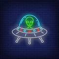 Alien In Flying Saucer Neon Sign