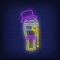 Beer Glass With Topper Hat, Moustache And Monocle Neon Sign