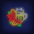 Beer Mug with Autumn Leaves Neon Sign  Seasonal Bar Décor
