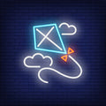 Blue Kite Flying In Clouds Neon Sign
