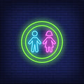 Boy And Girl Silhouettes In Circle Neon Sign