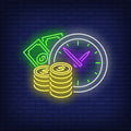 Clock With Cash Neon Sign