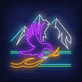 Crow Sitting On Branch And Mountains Neon Sign