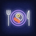 Fried Egg And Bacon On Plate With Knife And Fork Neon Sign