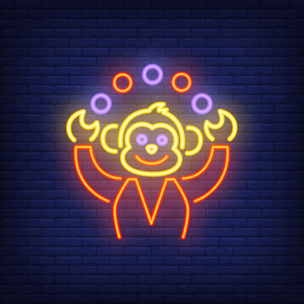 Funny Monkey Juggling Colorful Balls Neon Sign — make neon sign