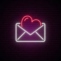 Glowing Envelope With A Heart Neon Sign