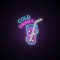 Glowing Glass Of Cold Drink Neon Sign