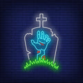 Graveyard With Gravestone And Zombie Hand Neon Sign
