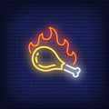 Grilled Chicken Drumstick With Fire Flame Neon Sign