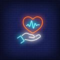 Hand Holding Heart With Cardiogram Neon Sign
