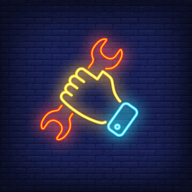 Hand Holding Wrench Neon Sign