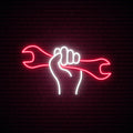 Hand Holding Wrench Neon Sign