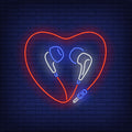 Heart Shaped Earphones Cable Neon Sign