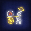 Japanese Man With Sushi On Cart Neon Sign
