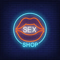 Lips With Sex shop Lettering In Circle Neon Sign
