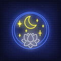 Lotus Flower And Moon In Circle Neon Sign