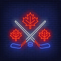 Maple Leaves With Crossed Hockey Sticks Neon Sign