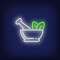 Mortar, Pestle And Leaves Neon Sign
