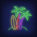Palm Trees And Surfboards On Beach Neon Sign