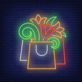 Paper Bag With Flowers Neon Sign