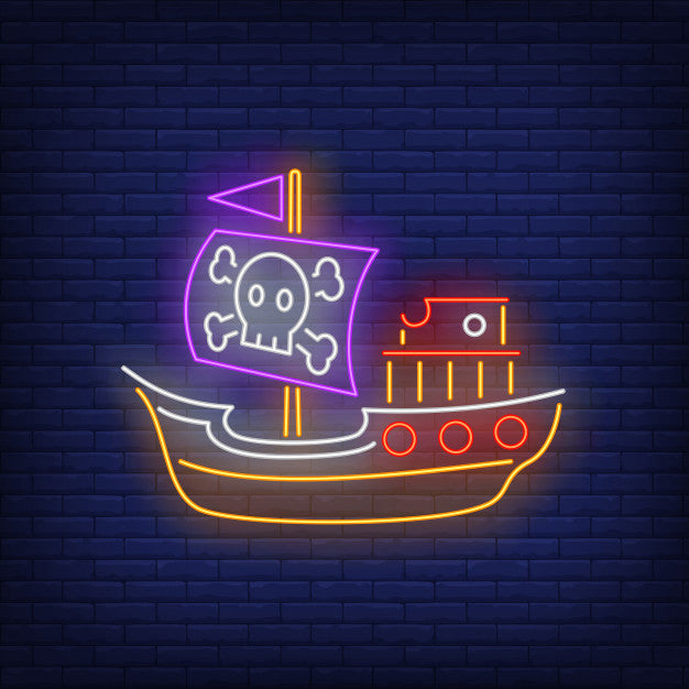 Neon Ship Pirate Ship With Jolly Roger Neon Sign — make neon sign