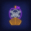 Pirate Ship With Skull And Crossbones On Sail Neon Sign