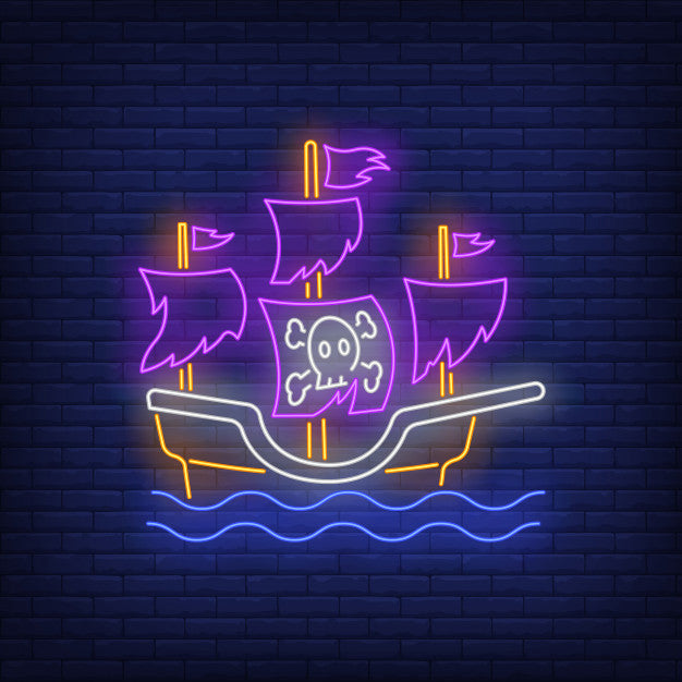 Pirate Ship With Torn Sails Neon Sign — make neon sign