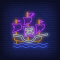 Pirate Ship With Torn Sails Neon Sign