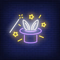 Rabbit Ears Emerging From Magicians Hat Neon Sign