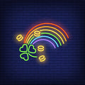 Rainbow, Coins And Clover Neon Sign