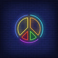Rainbow Colored Peace Emblem Neon Sign