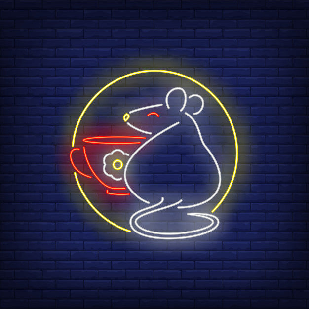 Rat And Cup In Circle Neon Sign — make neon sign