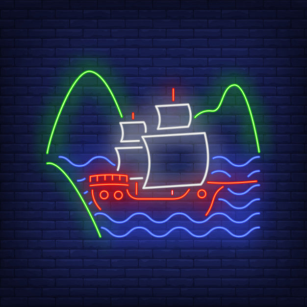Sailing Ship Floating On Sea Waves Neon Sign — make neon sign