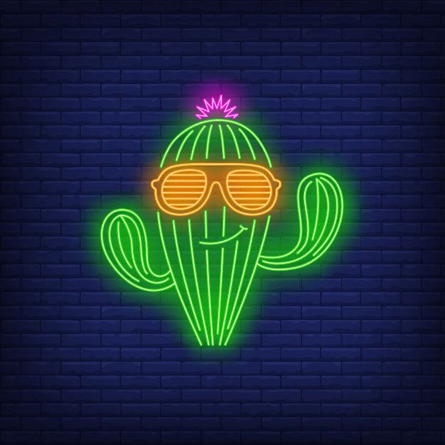 Smiling Cactus Character Wearing Sunglasses Neon Sign — make neon sign