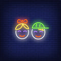 Smiling Girl And Boy Faces Neon Sign