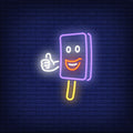 Smiling Ice-Cream Bar Character Showing Thumb Up Neon Sign