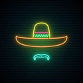 Sombrero And Mustache Glowing Neon Sign