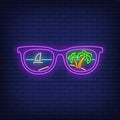 Sunglasses With Palm Trees And Ship Reflection Neon Sign