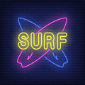 Surf Neon Lettering With Crossed Surfboards Neon Sign