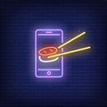 Sushi On Smartphone Screen Neon Sign