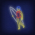 Woman Carrying Surfboard Neon Sign