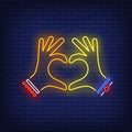 Woman Hands Showing Heart Gesture Neon Sign
