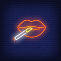 Woman Lips With Cigarette Neon Sign