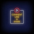 Comment Like Share Neon Sign